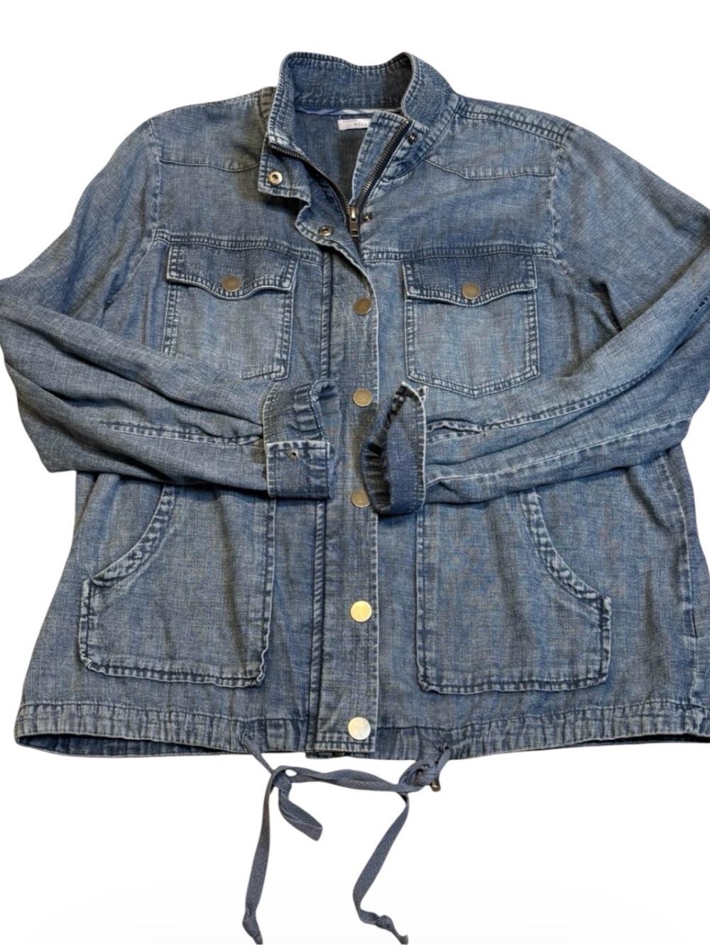 Billy T Ava Zip-Front Utility Jacket – Chambray Denim Jacket Women's Large EUC